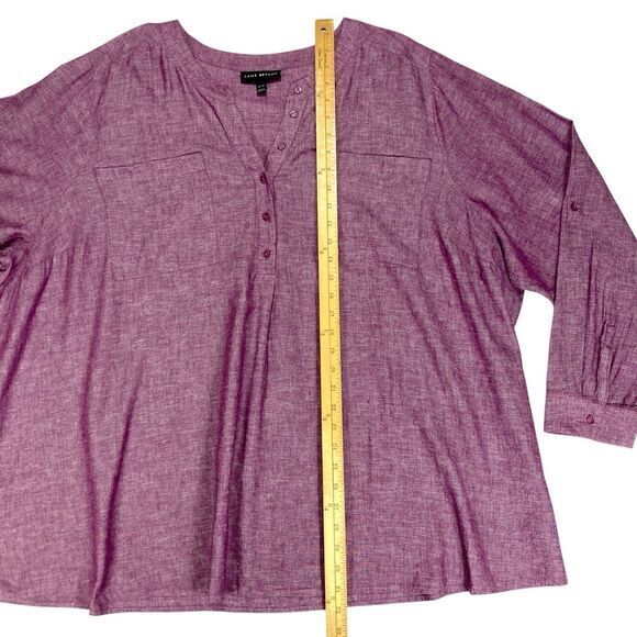 Lane Bryant Linen Blouse Womens Sz 26/28 Burgundy Summer Breathable Casual Chic - Picture 11 of 16